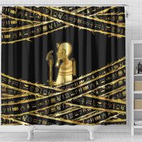 Egyptian God Ptah Shower Curtain Gold Mummy Wrap Hieroglyphics Patterns