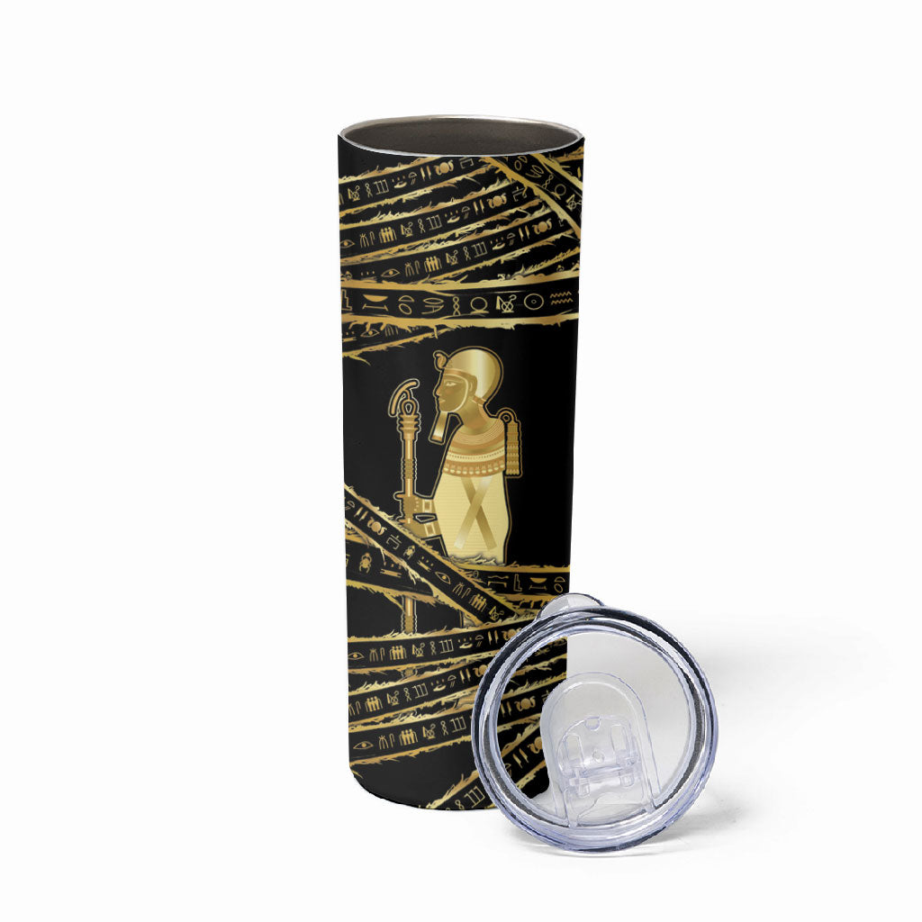 Egyptian God Ptah Skinny Tumbler Gold Mummy Wrap Hieroglyphics Patterns