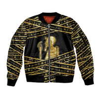 Egyptian God Ptah Sleeve Zip Bomber Jacket Gold Mummy Wrap Hieroglyphics Patterns