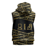 Egyptian God Ptah Sleeveless Hoodie Gold Mummy Wrap Hieroglyphics Patterns
