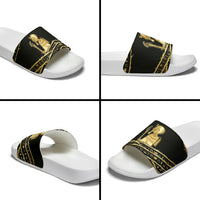 Egyptian God Ptah Slide Sandals Gold Mummy Wrap Hieroglyphics Patterns