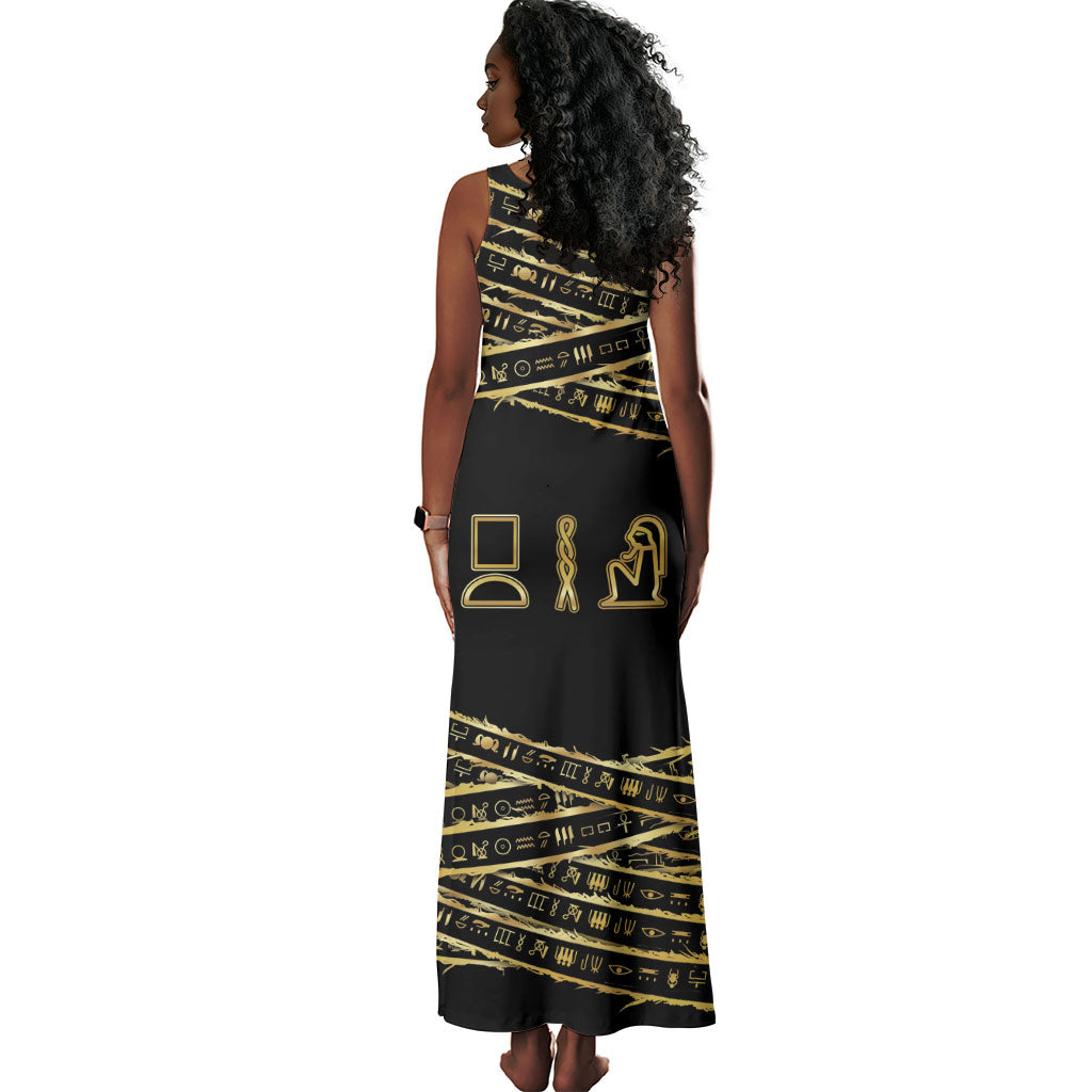 Egyptian God Ptah Tank Maxi Dress Gold Mummy Wrap Hieroglyphics Patterns