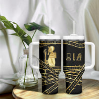 Egyptian God Ptah Tumbler With Handle Gold Mummy Wrap Hieroglyphics Patterns
