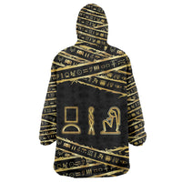 Egyptian God Ptah Wearable Blanket Hoodie Gold Mummy Wrap Hieroglyphics Patterns