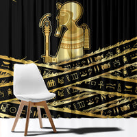 Egyptian God Ptah Window Curtain Gold Mummy Wrap Hieroglyphics Patterns