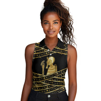Egyptian God Ptah Women Sleeveless Polo Shirt Gold Mummy Wrap Hieroglyphics Patterns