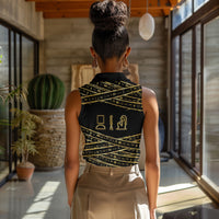 Egyptian God Ptah Women Sleeveless Polo Shirt Gold Mummy Wrap Hieroglyphics Patterns