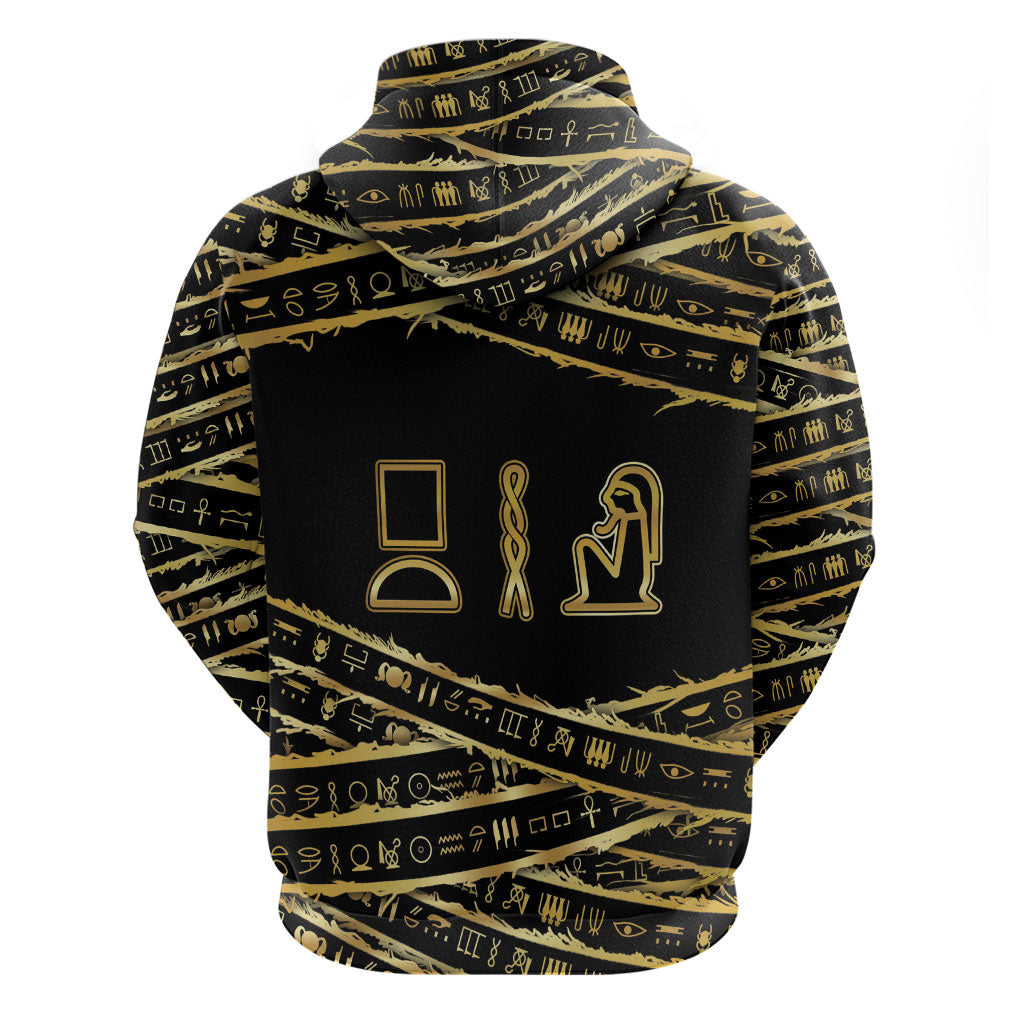 Egyptian God Ptah Zip Hoodie Gold Mummy Wrap Hieroglyphics Patterns