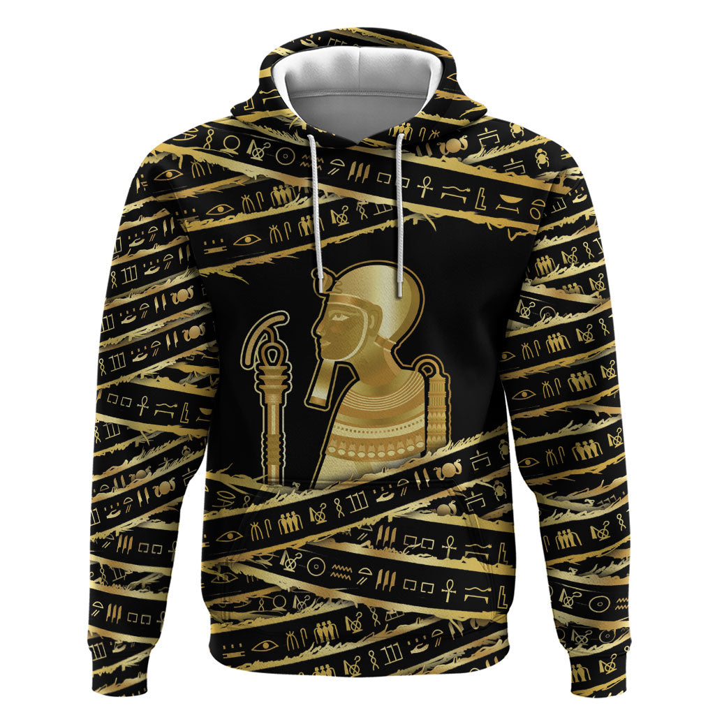 Egyptian God Ptah Zip Hoodie Gold Mummy Wrap Hieroglyphics Patterns