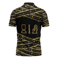 Egyptian God Ptah Zipper Polo Shirt Gold Mummy Wrap Hieroglyphics Patterns