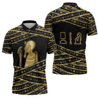 Egyptian God Ptah Zipper Polo Shirt Gold Mummy Wrap Hieroglyphics Patterns
