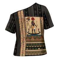 Egyptian God Ra Cross Shoulder Shirt Ancient Mythology Solar Barque Falcon