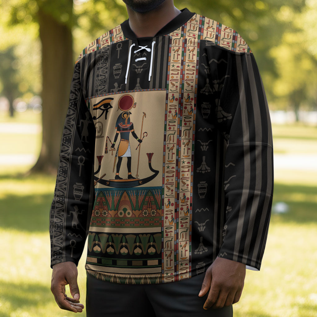 Egyptian God Ra Hockey Jersey Ancient Mythology Solar Barque Falcon