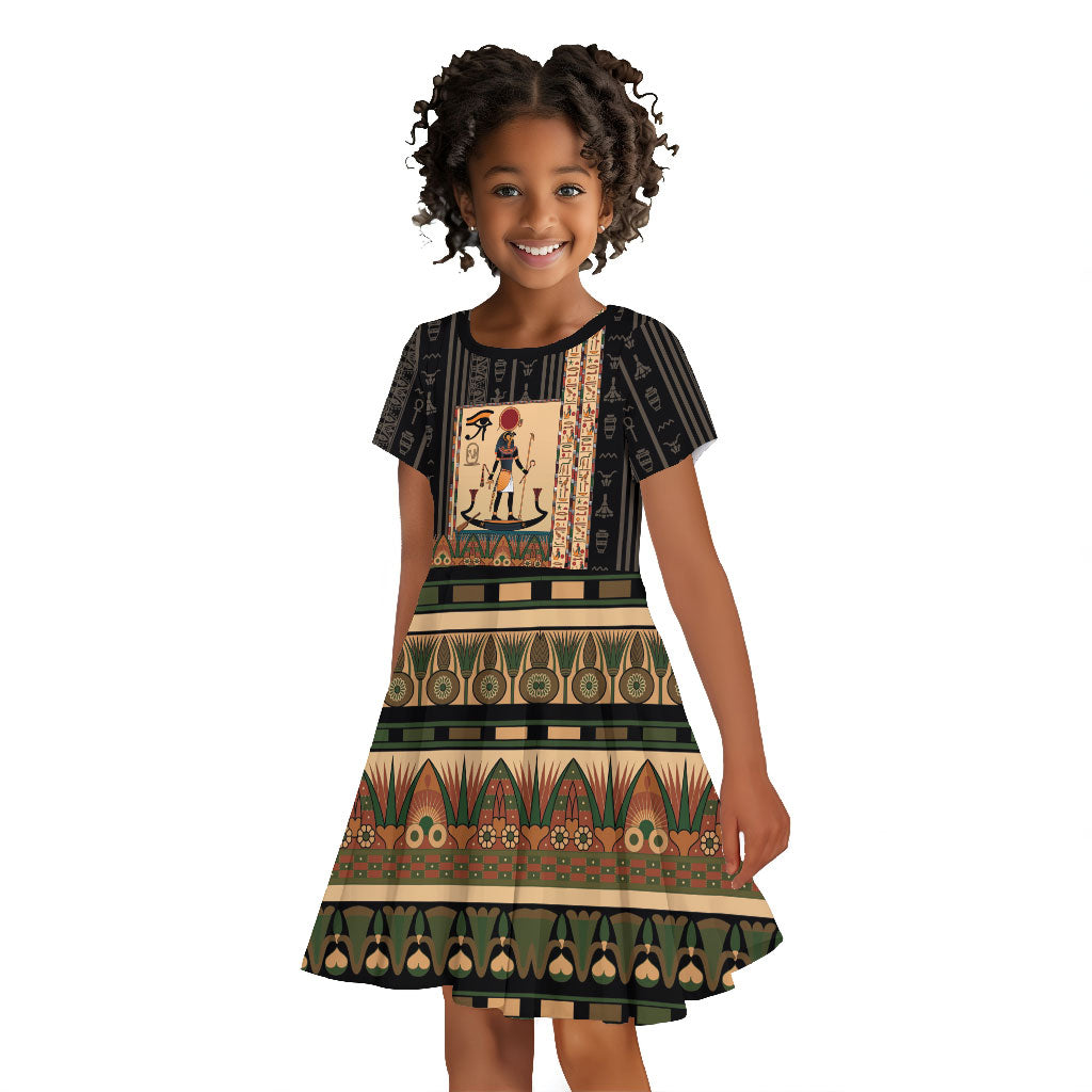 Egyptian God Ra Kid Short Sleeve Dress Ancient Mythology Solar Barque Falcon