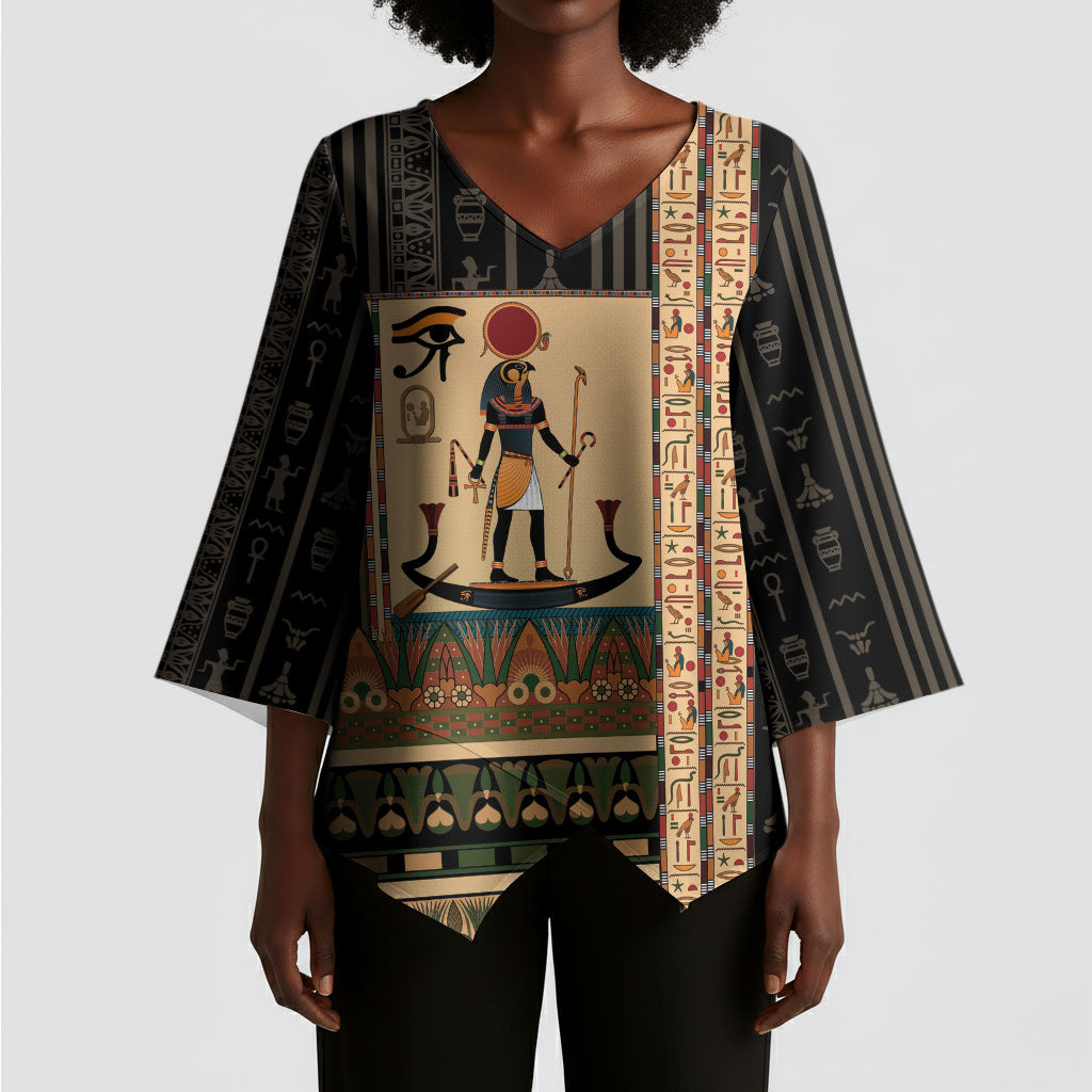 Egyptian God Ra Kimono Sleeve Blouse Ancient Mythology Solar Barque Falcon