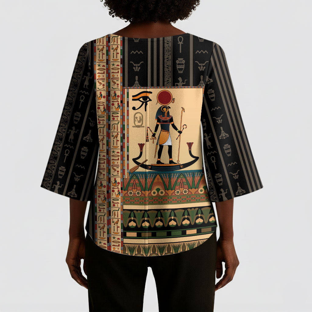 Egyptian God Ra Kimono Sleeve Blouse Ancient Mythology Solar Barque Falcon
