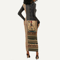 Egyptian God Ra Long Sleeve Bodycon Dress Ancient Mythology Solar Barque Falcon