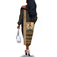 Egyptian God Ra Off The Shoulder Long Sleeve Dress Ancient Mythology Solar Barque Falcon