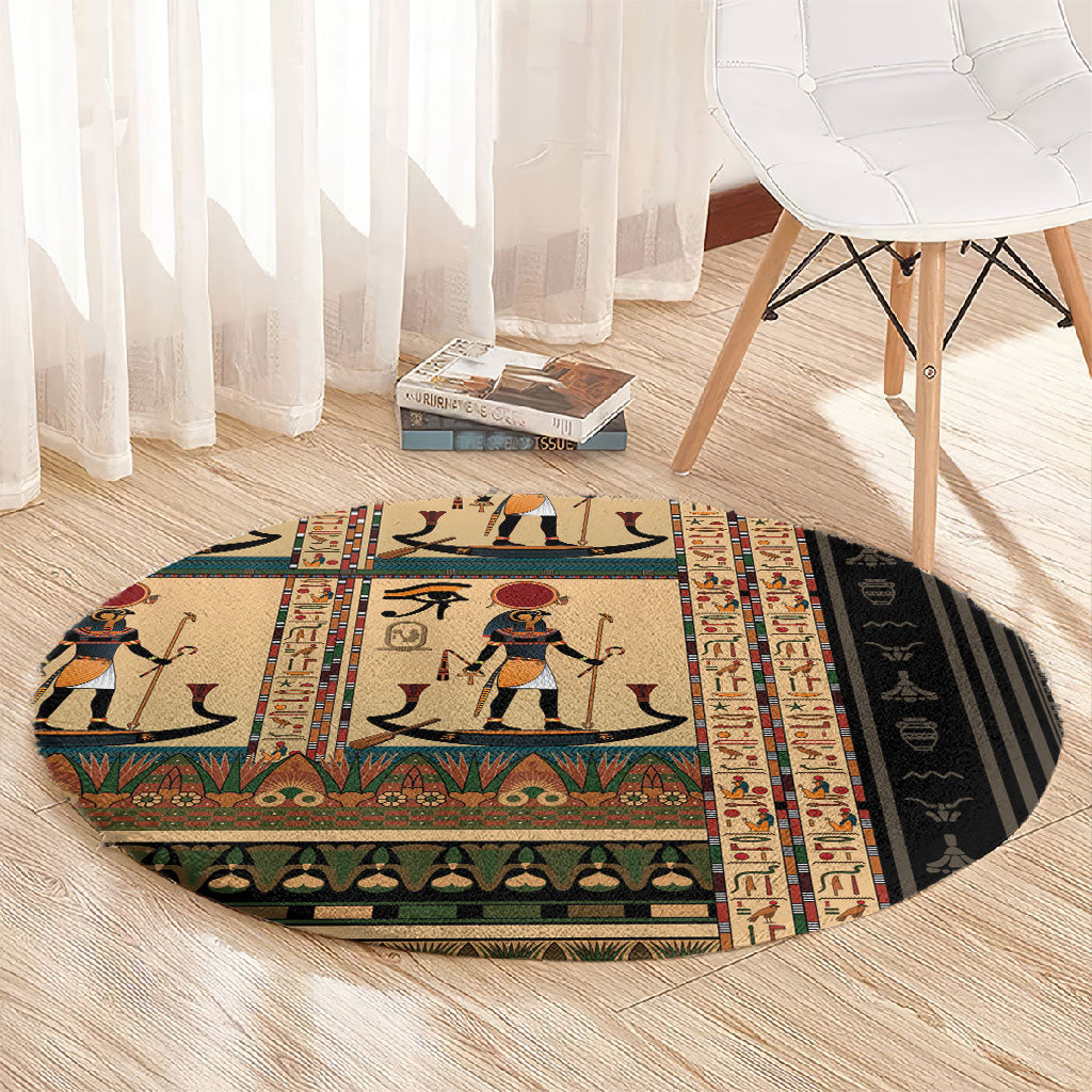 Egyptian God Ra Round Carpet Ancient Mythology Solar Barque Falcon