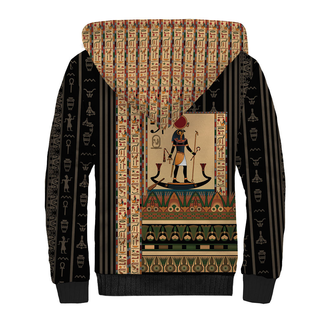 Egyptian God Ra Sherpa Hoodie Ancient Mythology Solar Barque Falcon