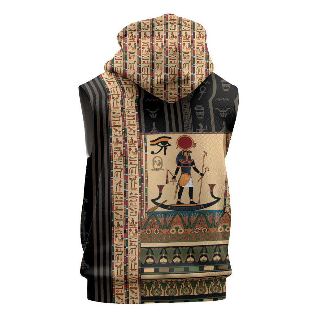 Egyptian God Ra Sleeveless Hoodie Ancient Mythology Solar Barque Falcon
