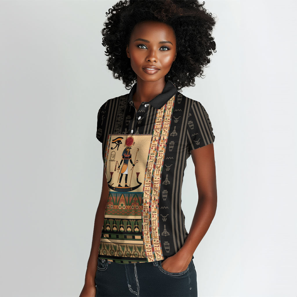 Egyptian God Ra Women Polo Shirt Ancient Mythology Solar Barque Falcon