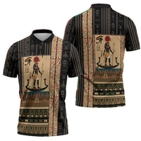 Egyptian God Ra Zipper Polo Shirt Ancient Mythology Solar Barque Falcon