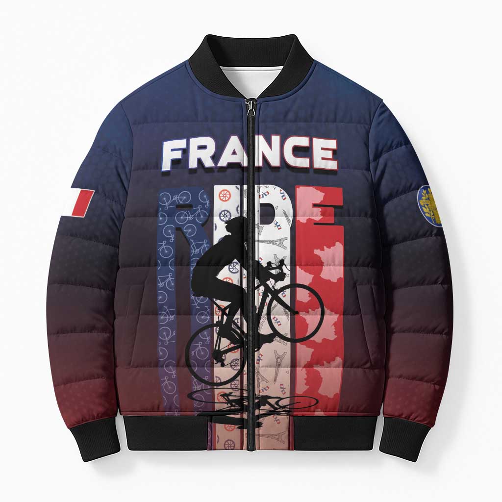 Personalized France Cycling Bomber Puffer Jacket Ride With Cyclist - Wonder Print Shop