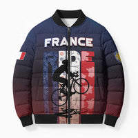 Personalized France Cycling Bomber Puffer Jacket Ride With Cyclist - Wonder Print Shop