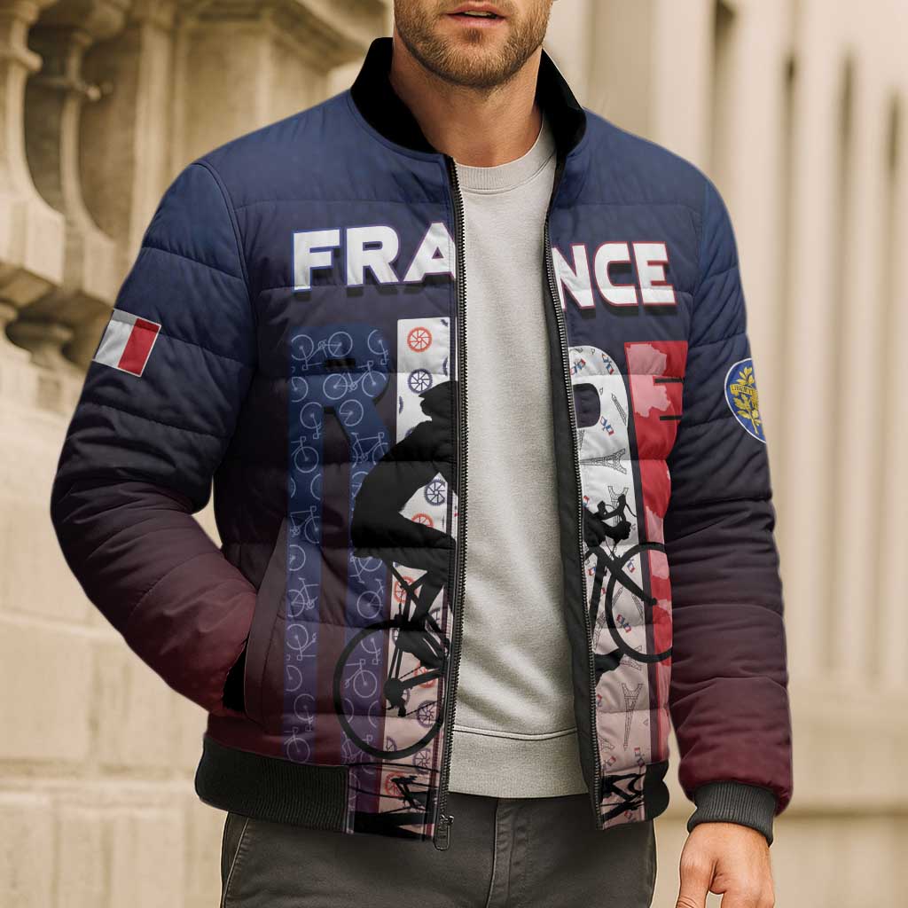 Personalized France Cycling Bomber Puffer Jacket Ride With Cyclist - Wonder Print Shop