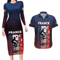 Personalized France Cycling Couples Matching Long Sleeve Bodycon Dress and Hawaiian Shirt Ride With Cyclist - Wonder Print Shop
