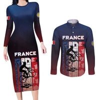 Personalized France Cycling Couples Matching Long Sleeve Bodycon Dress and Long Sleeve Button Shirt Ride With Cyclist - Wonder Print Shop