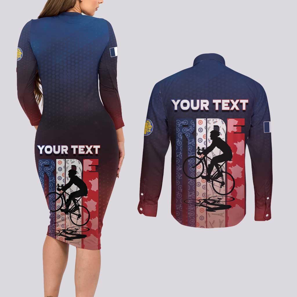 Personalized France Cycling Couples Matching Long Sleeve Bodycon Dress and Long Sleeve Button Shirt Ride With Cyclist - Wonder Print Shop