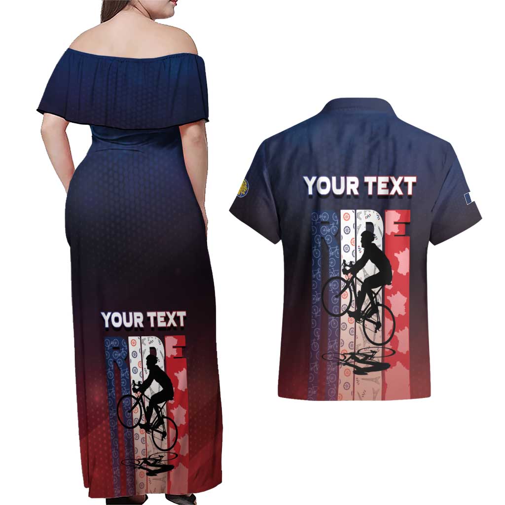 Personalized France Cycling Couples Matching Off Shoulder Maxi Dress and Hawaiian Shirt Ride With Cyclist - Wonder Print Shop