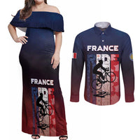 Personalized France Cycling Couples Matching Off Shoulder Maxi Dress and Long Sleeve Button Shirt Ride With Cyclist - Wonder Print Shop