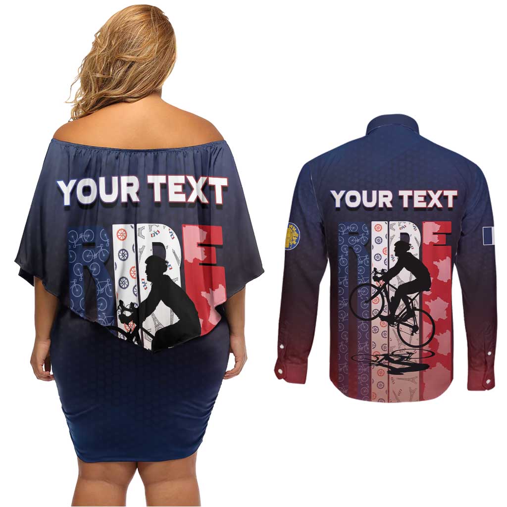 Personalized France Cycling Couples Matching Off Shoulder Short Dress and Long Sleeve Button Shirt Ride With Cyclist - Wonder Print Shop
