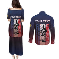 Personalized France Cycling Couples Matching Puletasi and Long Sleeve Button Shirt Ride With Cyclist - Wonder Print Shop