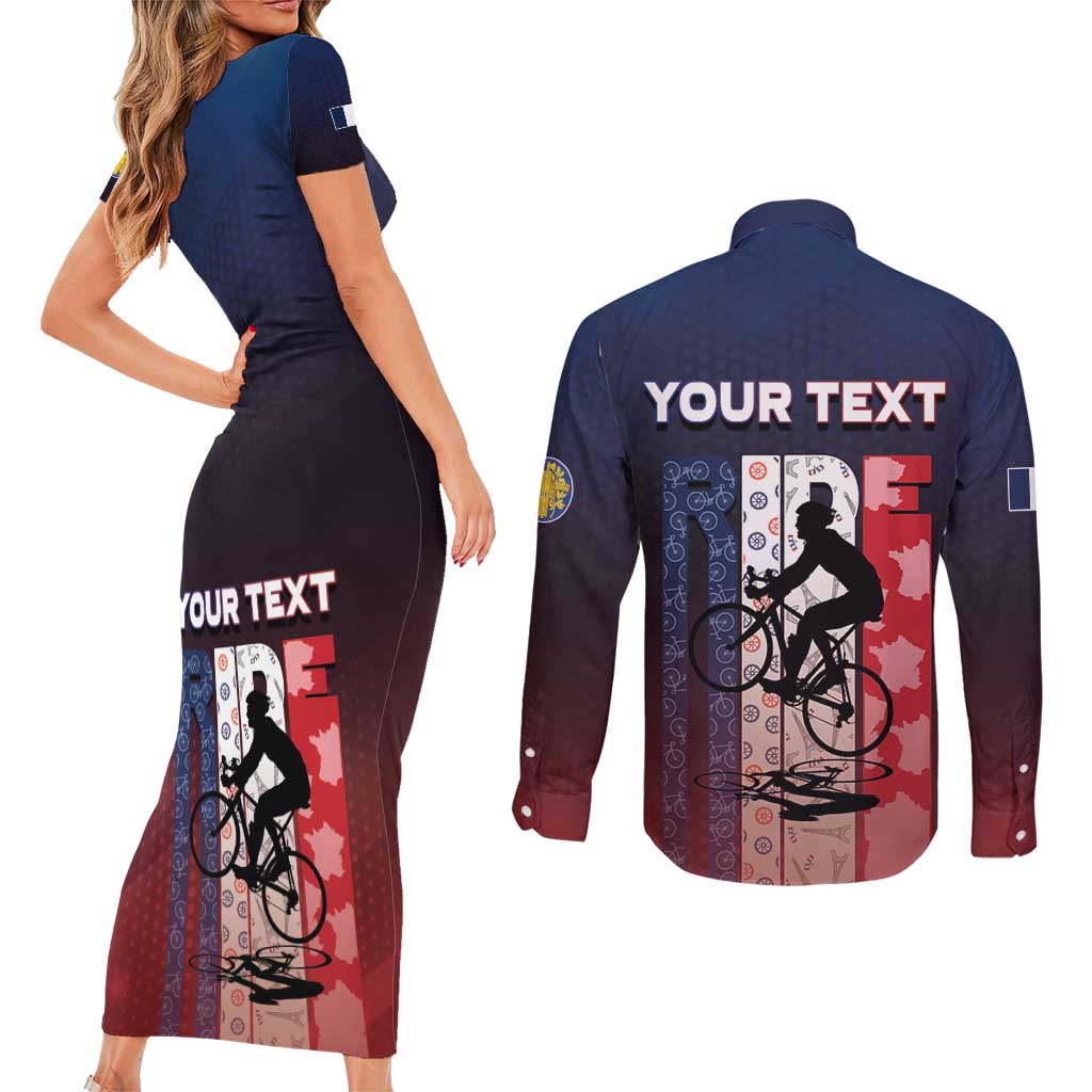 Personalized France Cycling Couples Matching Short Sleeve Bodycon Dress and Long Sleeve Button Shirt Ride With Cyclist - Wonder Print Shop