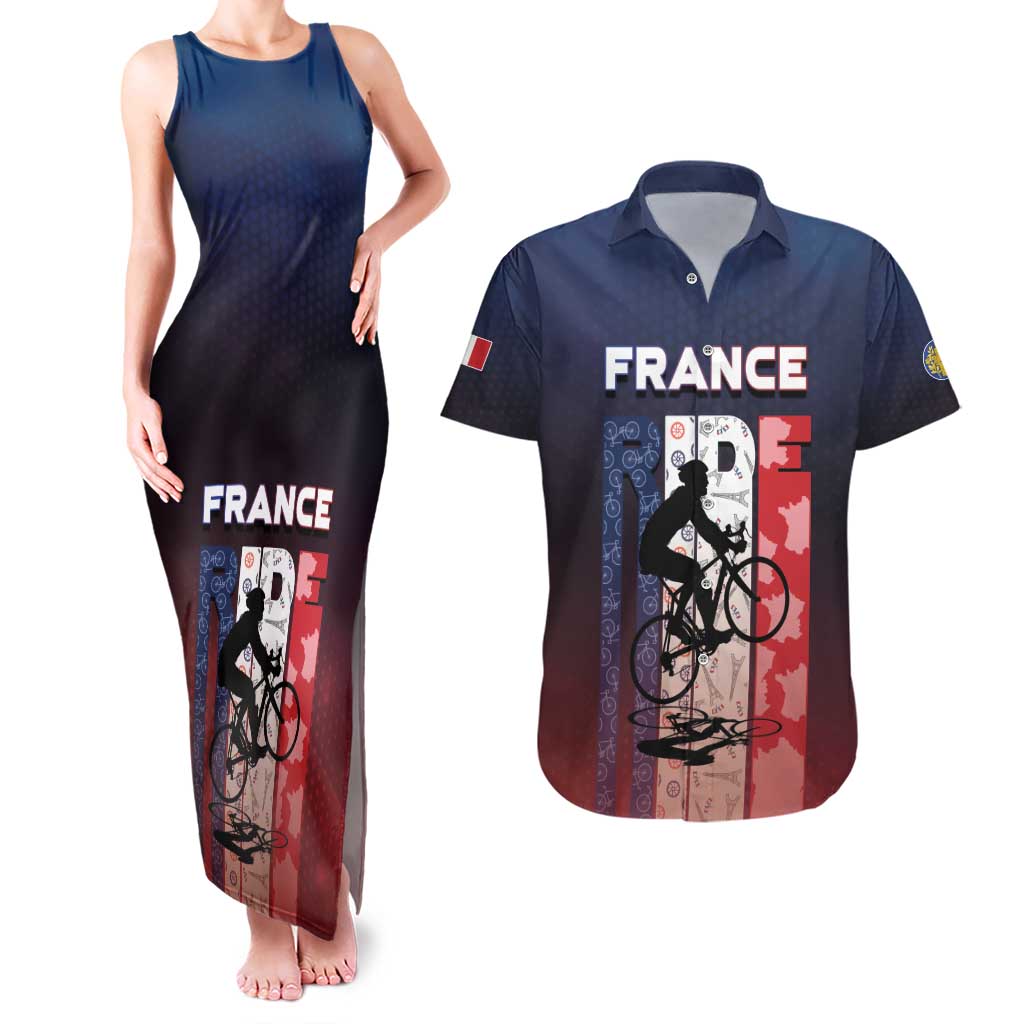 Personalized France Cycling Couples Matching Tank Maxi Dress and Hawaiian Shirt Ride With Cyclist - Wonder Print Shop