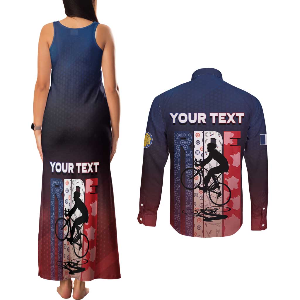 Personalized France Cycling Couples Matching Tank Maxi Dress and Long Sleeve Button Shirt Ride With Cyclist - Wonder Print Shop