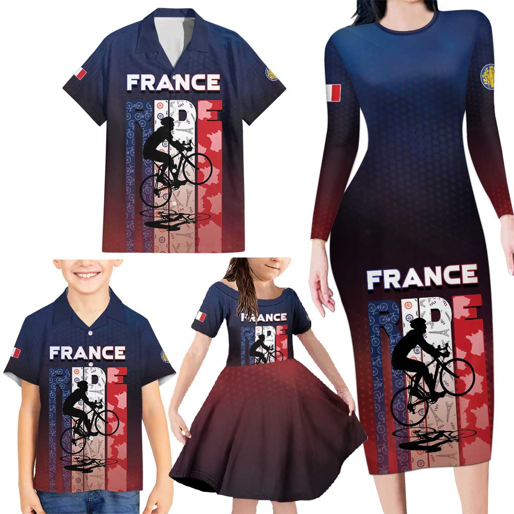 Personalized France Cycling Family Matching Long Sleeve Bodycon Dress and Hawaiian Shirt Ride With Cyclist - Wonder Print Shop