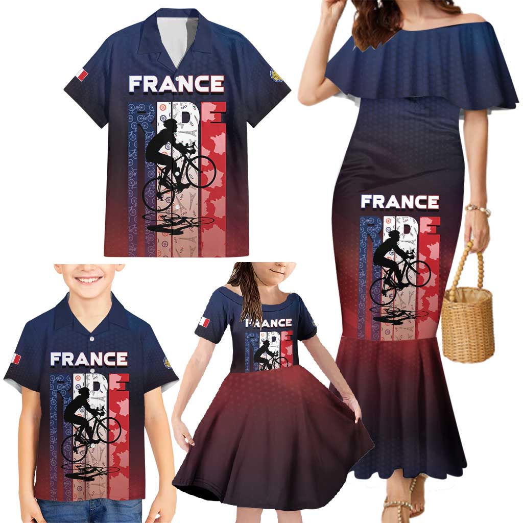 Personalized France Cycling Family Matching Mermaid Dress and Hawaiian Shirt Ride With Cyclist - Wonder Print Shop