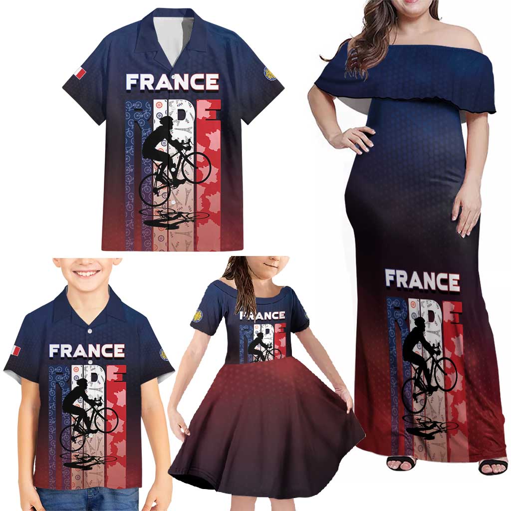 Personalized France Cycling Family Matching Off Shoulder Maxi Dress and Hawaiian Shirt Ride With Cyclist - Wonder Print Shop