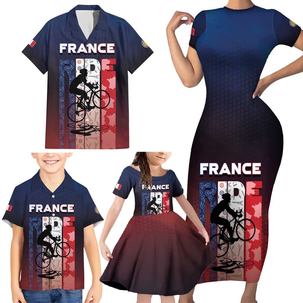 Personalized France Cycling Family Matching Short Sleeve Bodycon Dress and Hawaiian Shirt Ride With Cyclist - Wonder Print Shop