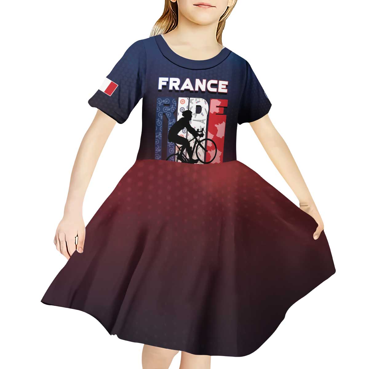 Personalized France Cycling Kid Short Sleeve Dress Ride With Cyclist - Wonder Print Shop