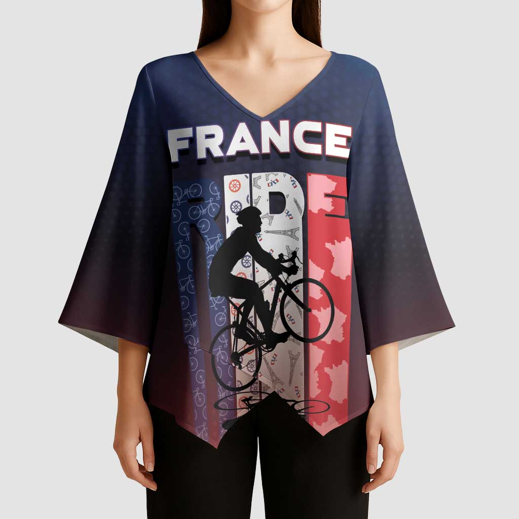Personalized France Cycling Kimono Sleeve Blouse Ride With Cyclist - Wonder Print Shop