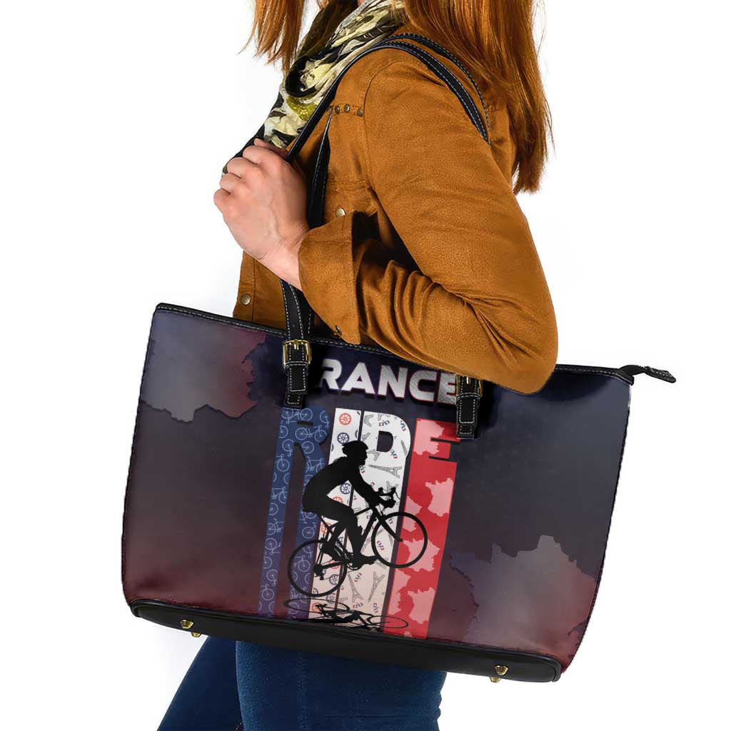 France Cycling Leather Tote Bag Ride With Cyclist - Wonder Print Shop
