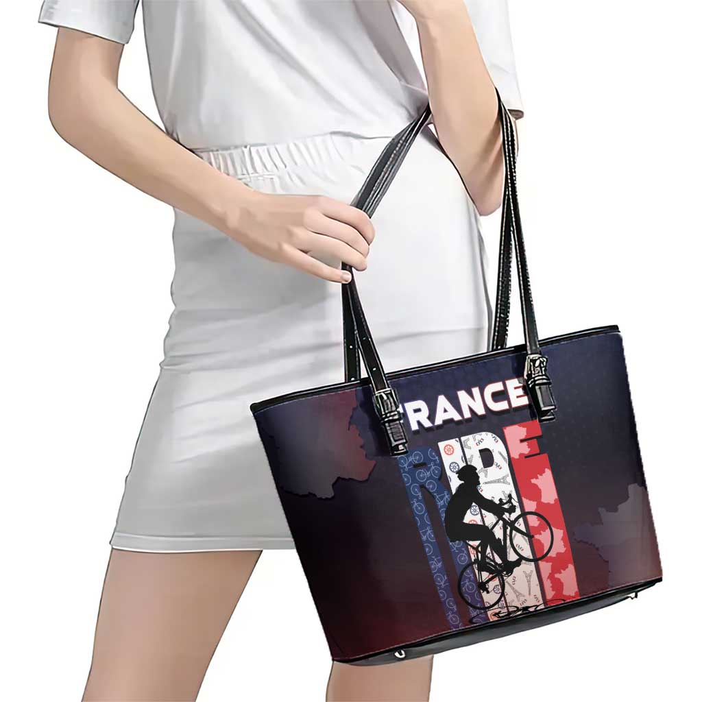 France Cycling Leather Tote Bag Ride With Cyclist - Wonder Print Shop