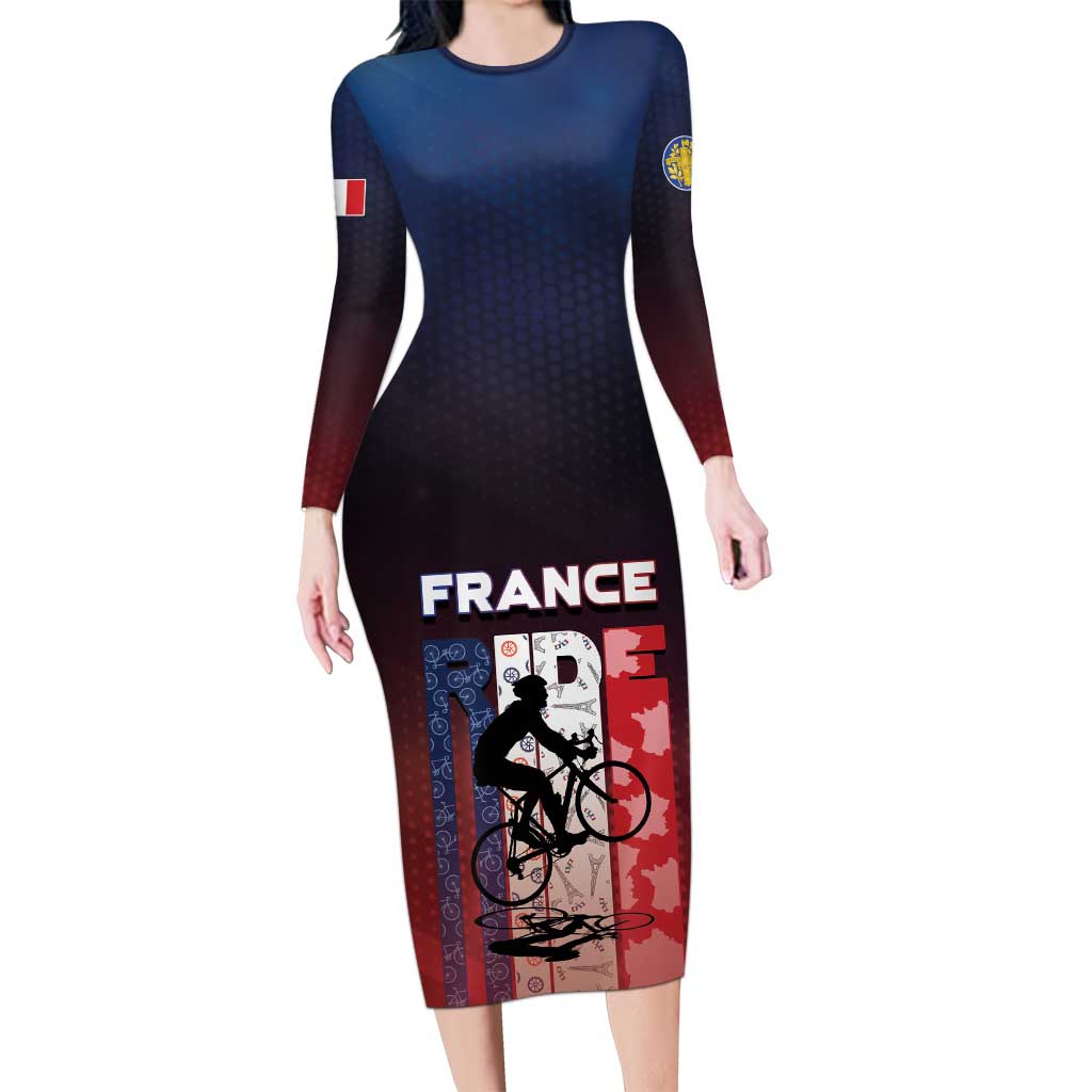 Personalized France Cycling Long Sleeve Bodycon Dress Ride With Cyclist - Wonder Print Shop