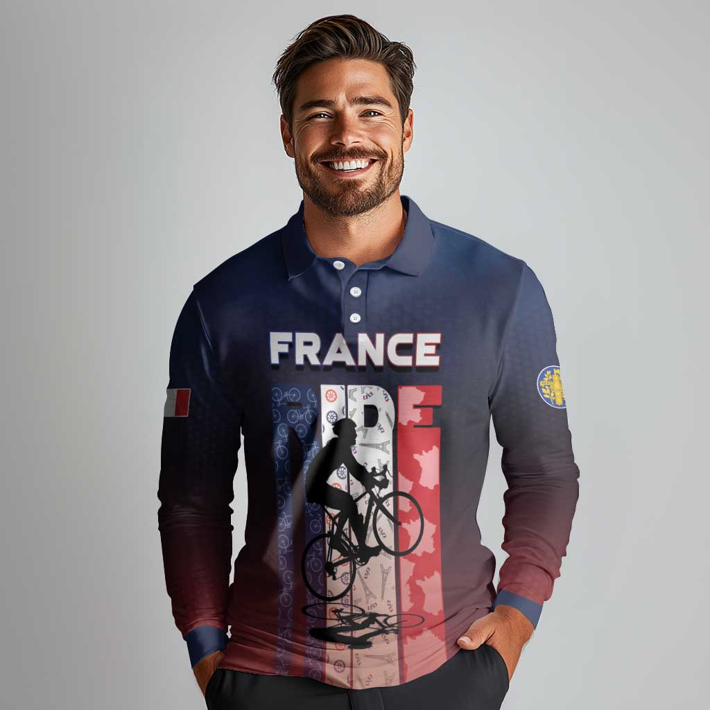 Personalized France Cycling Long Sleeve Polo Shirt Ride With Cyclist - Wonder Print Shop
